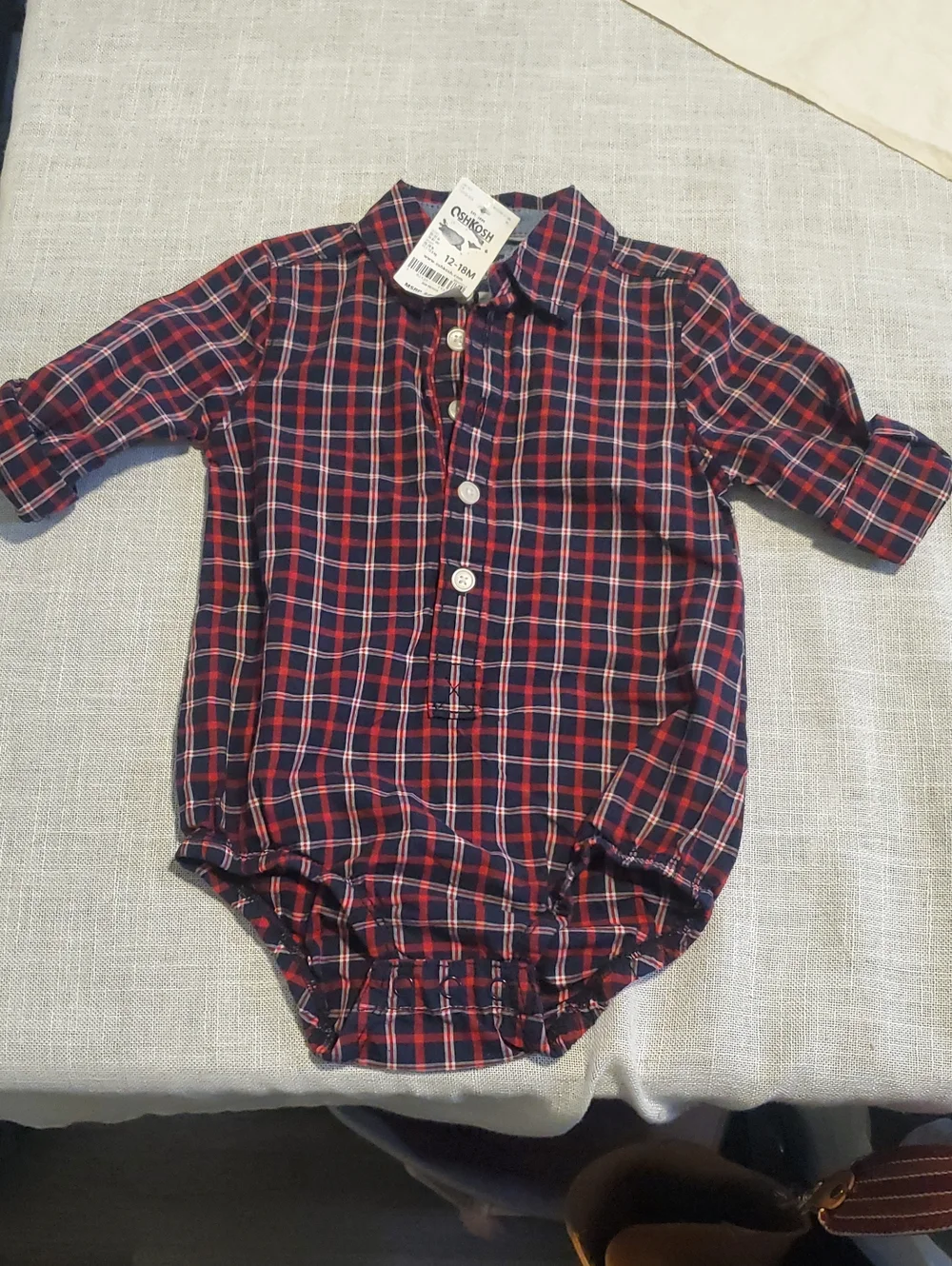 OshKosh B'gosh Navy and Red Plaid Baby Shirt, Size 12-18 M